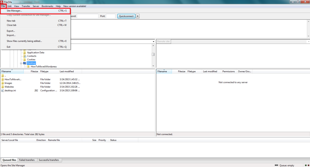 Filezilla Site Manager