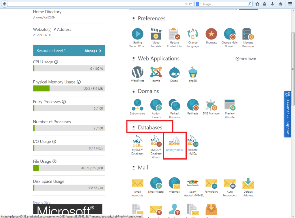 phpmyadmin launch